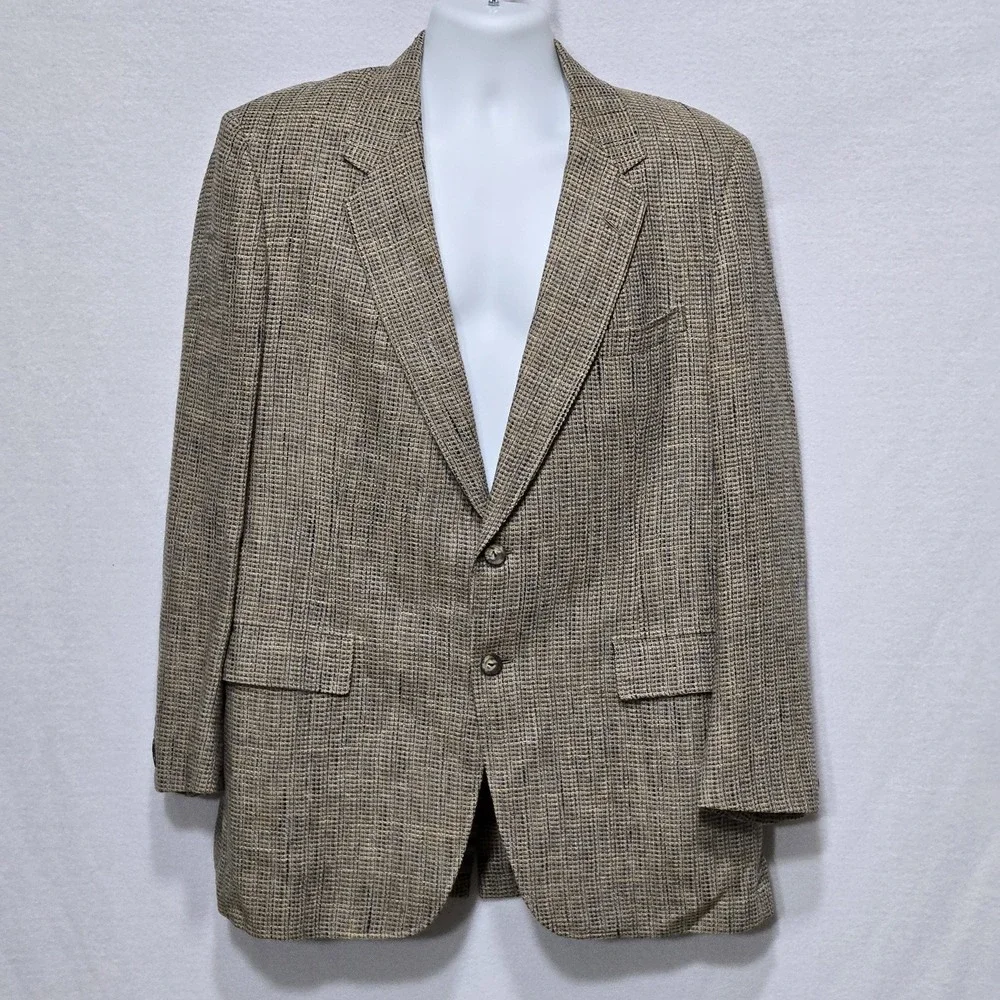Hickey Freeman Blazer Mens Large Brown Wool‎ British Isles Check Tweed Jacket
